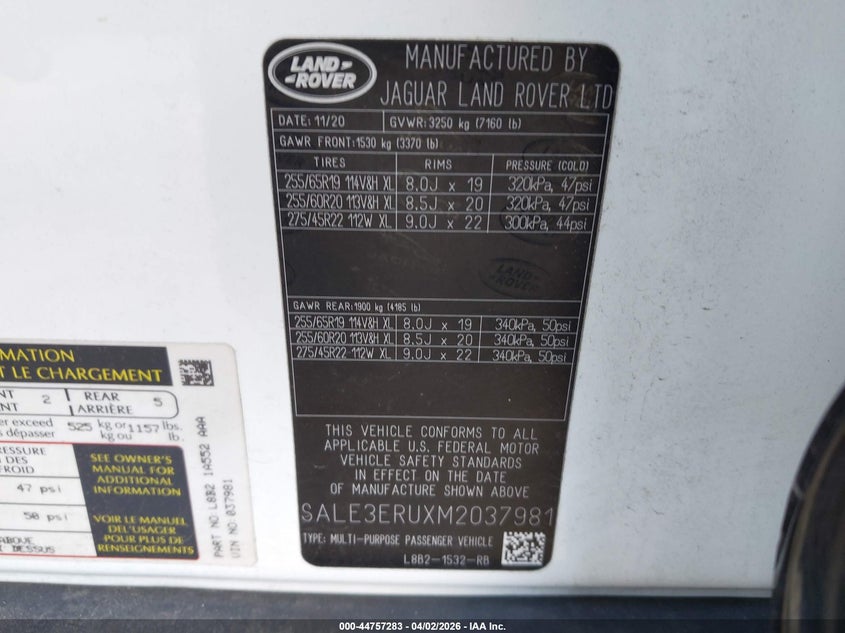 2021 Land Rover Defender 110 X-Dynamic Hse VIN: SALE3ERUXM2037981 Lot: 44757283