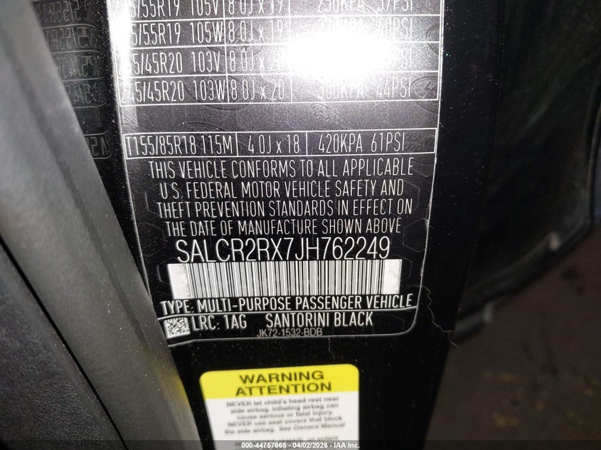 2018 Land Rover Discovery Sport Hse VIN: SALCR2RX7JH762249 Lot: 44757665