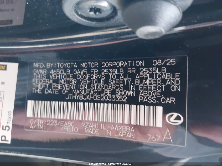 2025 Lexus Ux 300H VIN: JTHYBJAH0S2033352 Lot: 44757730