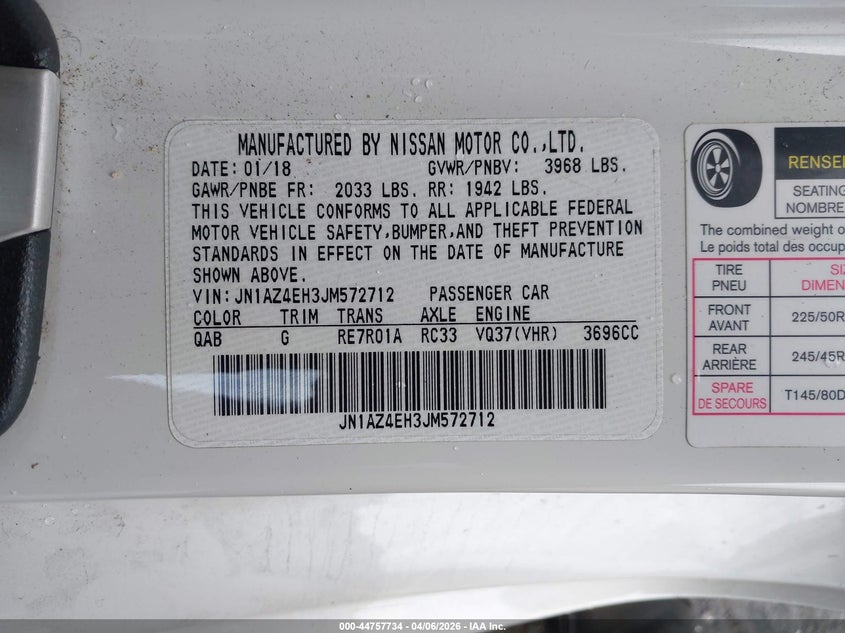 2018 Nissan 370Z Touring VIN: JN1AZ4EH3JM572712 Lot: 44757734