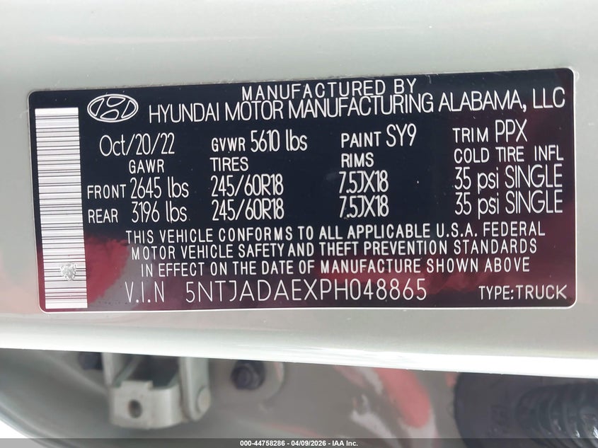 2023 Hyundai Santa Cruz Se VIN: 5NTJADAEXPH048865 Lot: 44758286