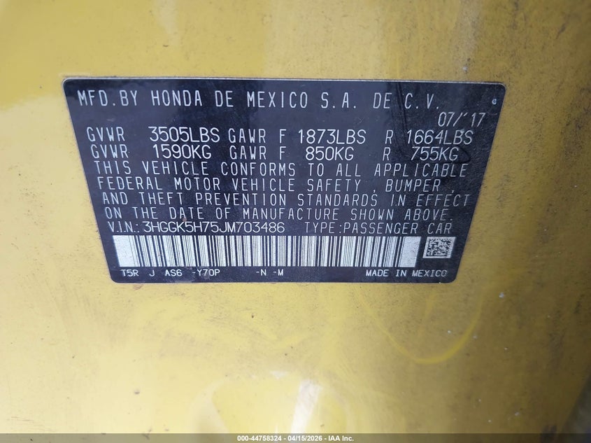 2018 Honda Fit Sport VIN: 3HGGK5H75JM703486 Lot: 44758324