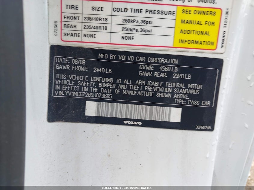 2009 Volvo C70 T5 VIN: YV1MC67289J073685 Lot: 44758631