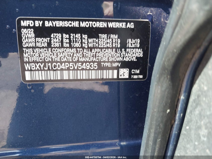 2023 BMW X2 xDrive28I VIN: WBXYJ1C04P5V54935 Lot: 44758794