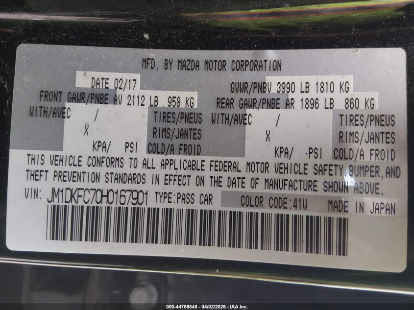 2017 Mazda Cx-3 Touring VIN: JM1DKFC70H0167901 Lot: 44758848