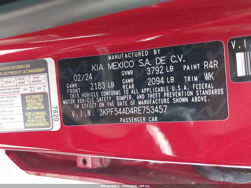 VIN 3KPF54AD4RE753457 2024 KIA FORTE GT-LINE