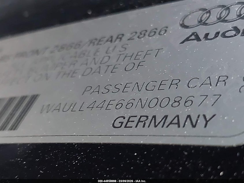 2006 Audi A8 4.2 VIN: WAULL44E66N008677 Lot: 44758990