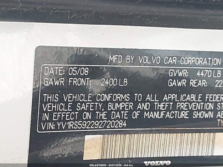 2009 Volvo S60 2.5T/2.5T Special Edition VIN: YV1RS592292720284 Lot: 44759085
