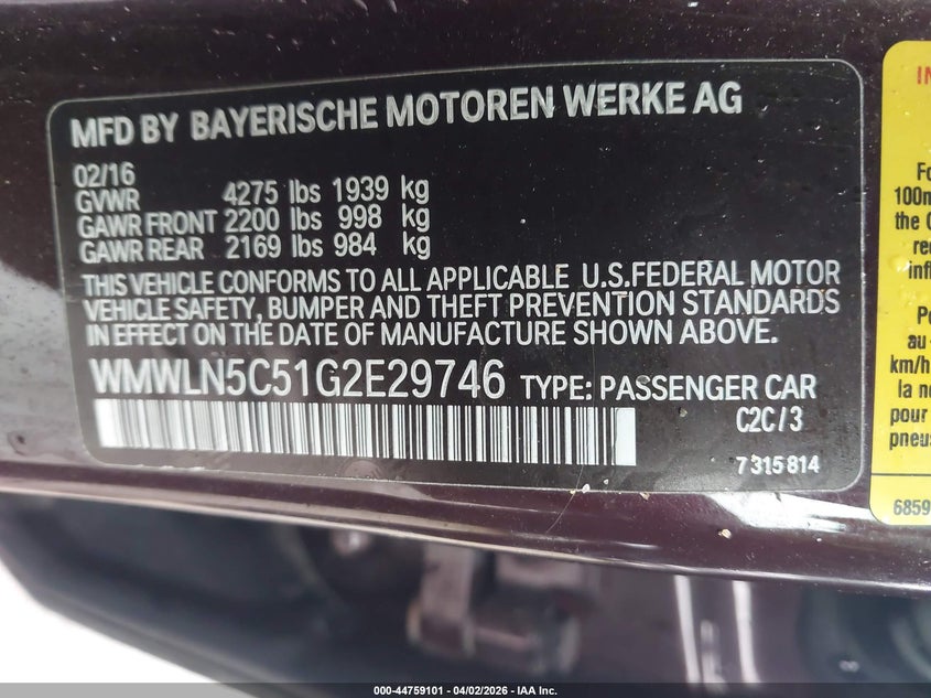 2016 Mini Clubman Cooper VIN: WMWLN5C51G2E29746 Lot: 44759101