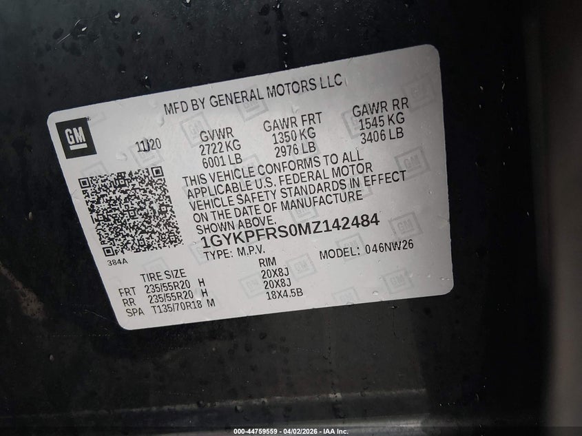 2021 Cadillac Xt6 Awd Premium Luxury VIN: 1GYKPFRS0MZ142484 Lot: 44759559