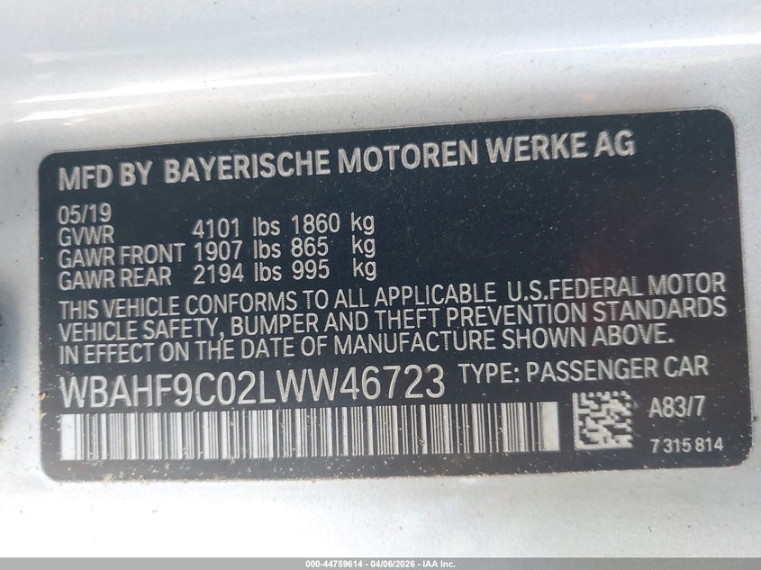 2020 BMW Z4 M40I VIN: WBAHF9C02LWW46723 Lot: 44759614