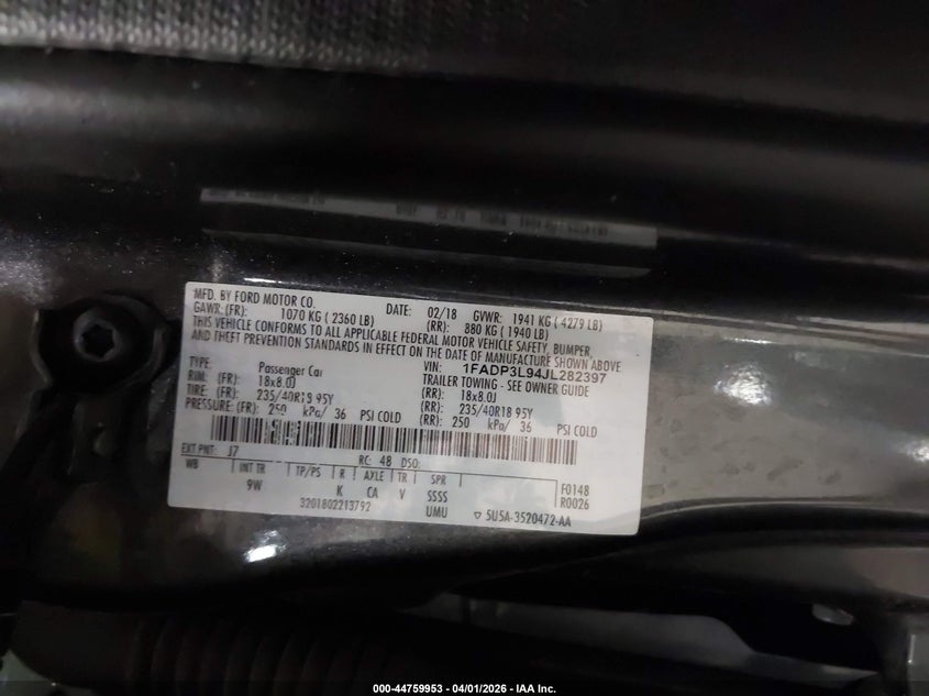 2018 Ford Focus St VIN: 1FADP3L94JL282397 Lot: 44759953