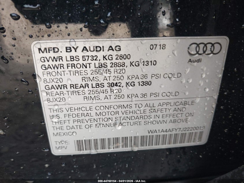 2018 Audi Sq5 3.0T Premium Plus VIN: WA1A4AFY7J2220019 Lot: 44760154