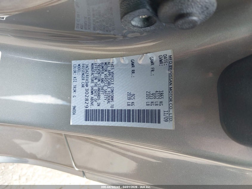 2010 Nissan 370Z Touring VIN: JN1AZ4FH3AM302829 Lot: 44760245