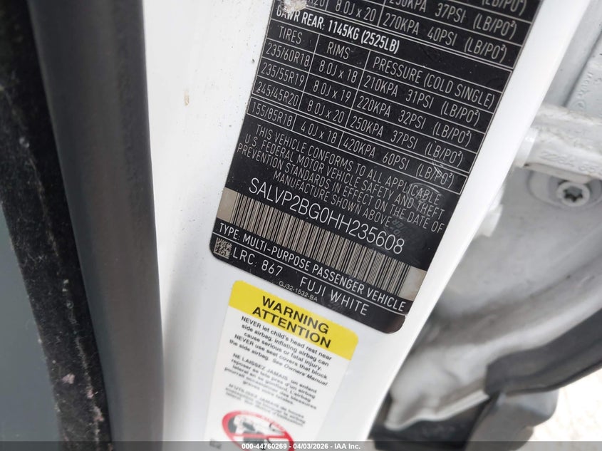 2017 Land Rover Range Rover Evoque Se/Se Premium VIN: SALVP2BG0HH235608 Lot: 44760269