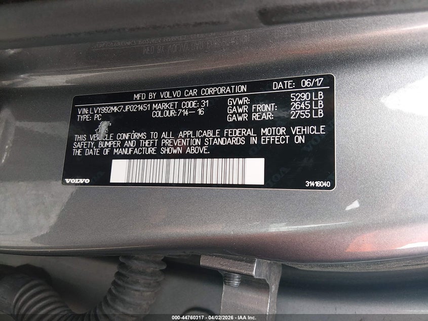 2018 Volvo S90 T6 Momentum VIN: LVY992MK7JP021451 Lot: 44760317