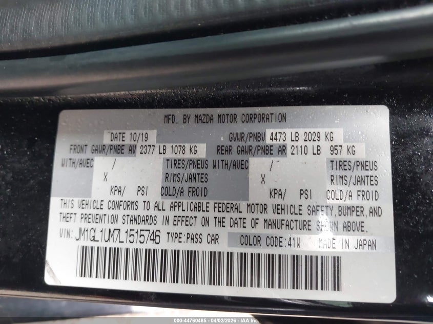 2020 Mazda Mazda6 Sport VIN: JM1GL1UM7L1515746 Lot: 44760485