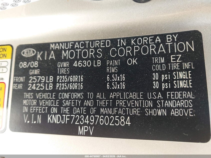 2009 Kia Sportage Lx V6 VIN: KNDJF723497602584 Lot: 44760987