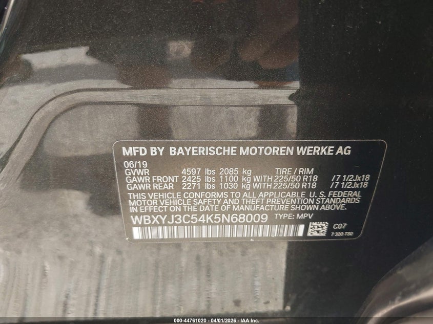 2019 BMW X2 Sdrive28I VIN: WBXYJ3C54K5N68009 Lot: 44761020