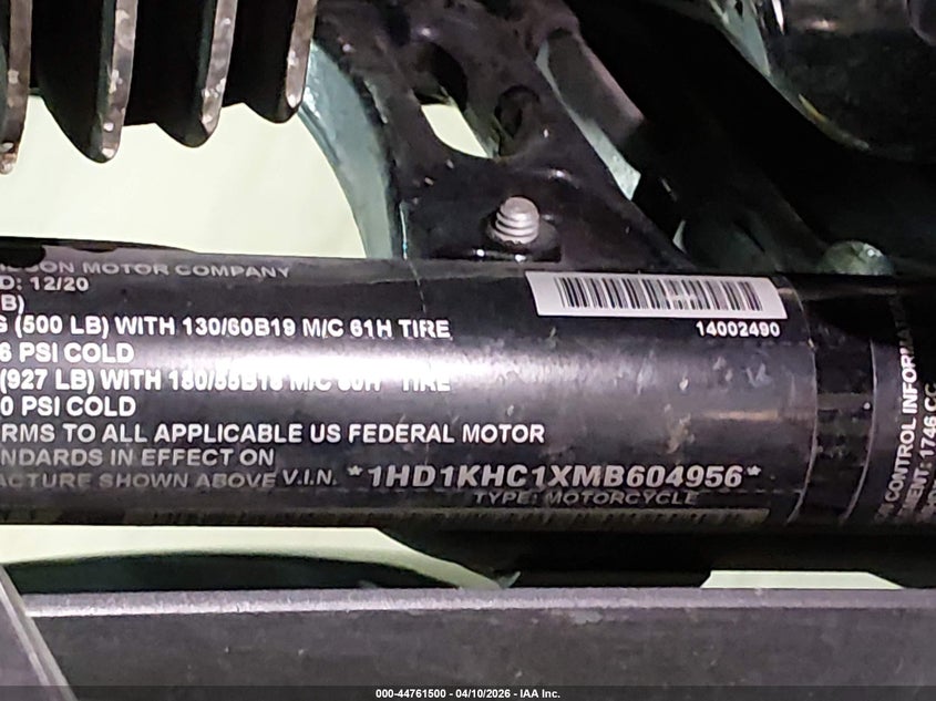 2021 Harley-Davidson Fltrx VIN: 1HD1KHC1XMB604956 Lot: 44761500