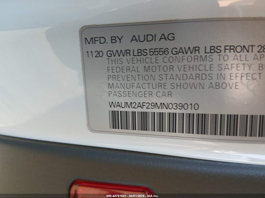 2021 Audi A6 Prestige 55 Tfsi Quattro S Tronic VIN: WAUM2AF29MN039010 Lot: 44761541