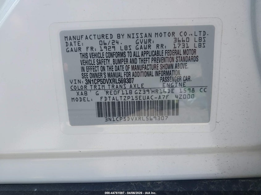 2024 NISSAN KICKS SPORT UTILITY VEHICLE 1.6L I-4 DOHC, VVT, 122HP