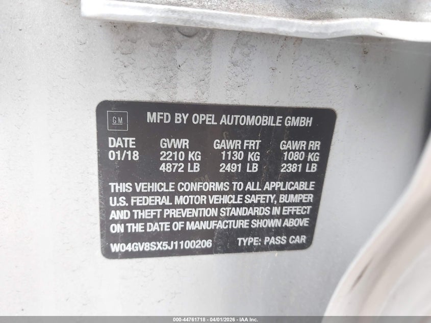 2018 Buick Regal Tourx Essence VIN: W04GV8SX5J1100206 Lot: 44761718