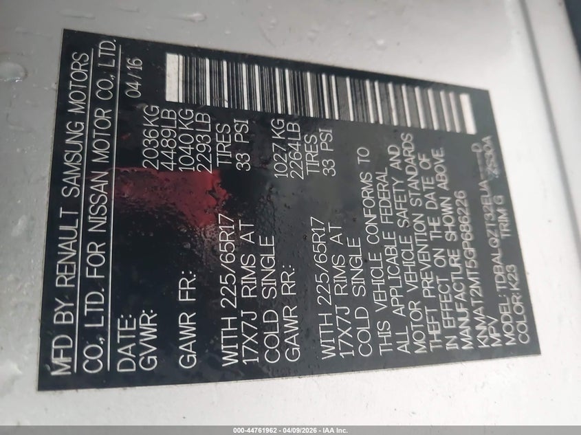 2016 Nissan Rogue Sv VIN: KNMAT2MT5GP686226 Lot: 44761962