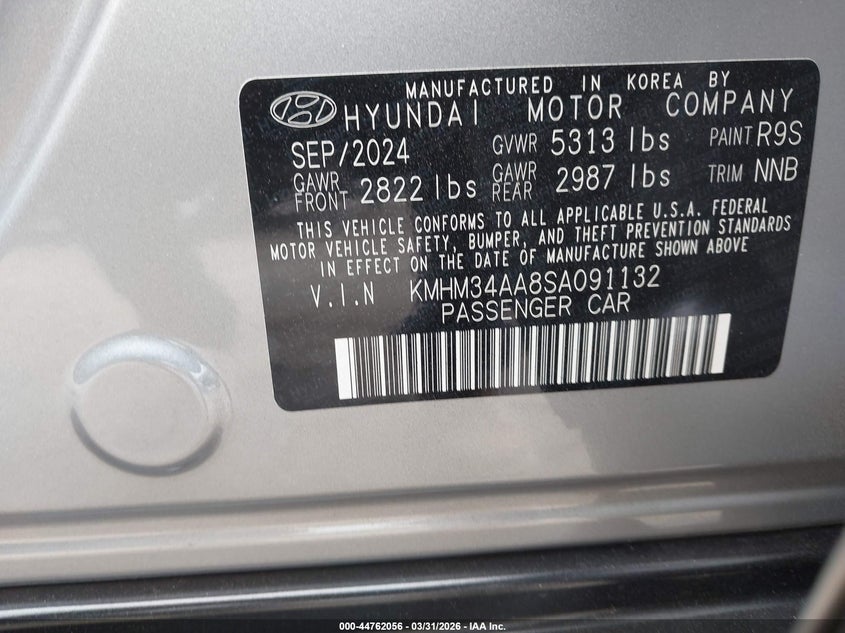 2025 Hyundai Ioniq 6 Sel VIN: KMHM34AA8SA091132 Lot: 44762056