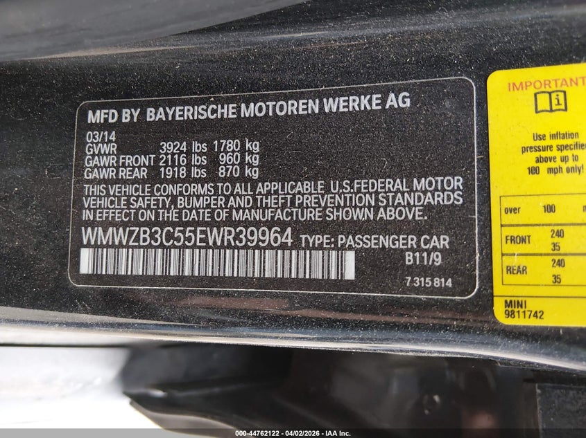 2014 Mini Countryman Cooper VIN: WMWZB3C55EWR39964 Lot: 44762122