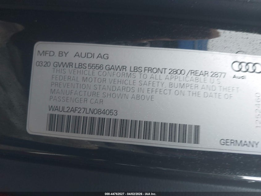 2020 Audi A6 Premium Plus 55 Tfsi Quattro S Tronic VIN: WAUL2AF27LN084053 Lot: 44762527