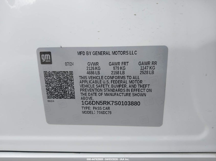 2025 Cadillac Ct5 Premium Luxury Rwd VIN: 1G6DN5RK7S0103880 Lot: 44762889