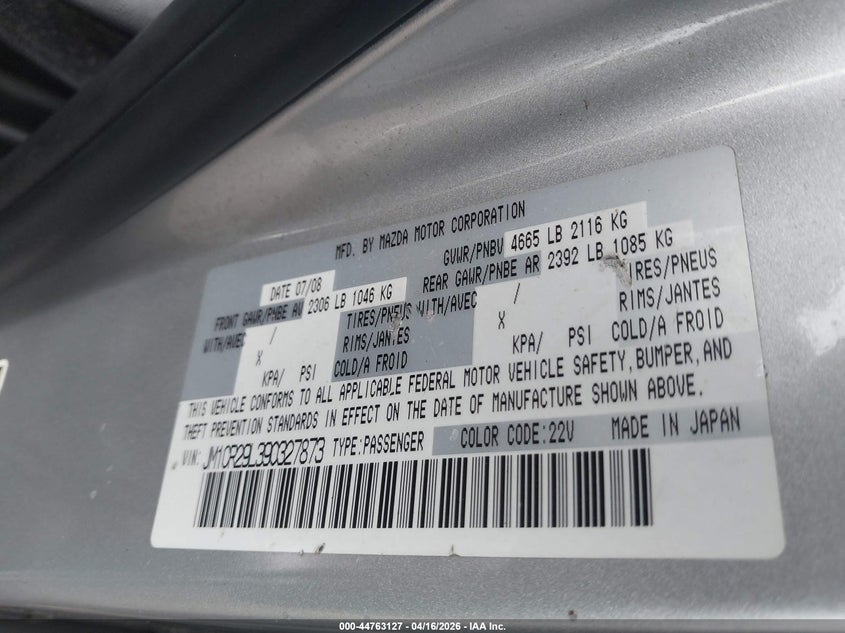 2009 Mazda Mazda5 Sport VIN: JM1CR29L390327873 Lot: 44763127