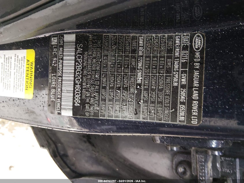 2016 Land Rover Discovery Sport Se VIN: SALCP2BG2GH603664 Lot: 44763297