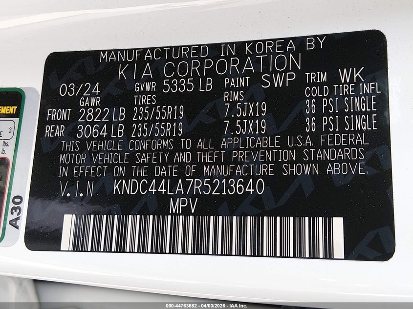 2024 Kia Ev6 Gt-Line VIN: KNDC44LA7R5213640 Lot: 44763682