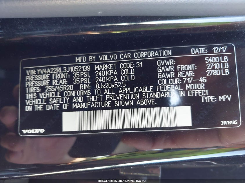 2018 Volvo Xc60 T6 Inscription VIN: YV4A22RL3J1052139 Lot: 44763895