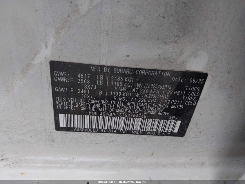 2025 SUBARU CROSSTREK 2.5L H-4 DI, DOHC, V(VIN: 4S4GUHL67S3764748