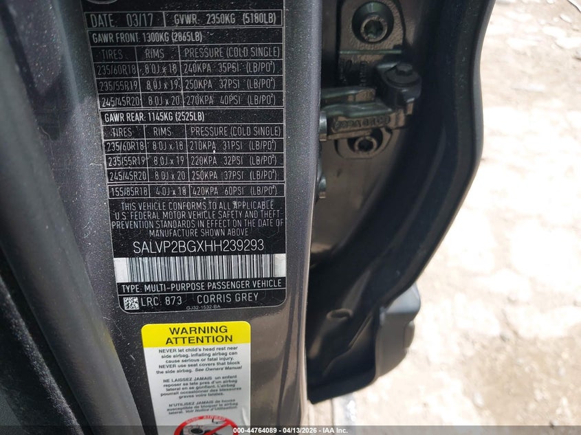 2017 Land Rover Range Rover Evoque Se/Se Premium VIN: SALVP2BGXHH239293 Lot: 44764089