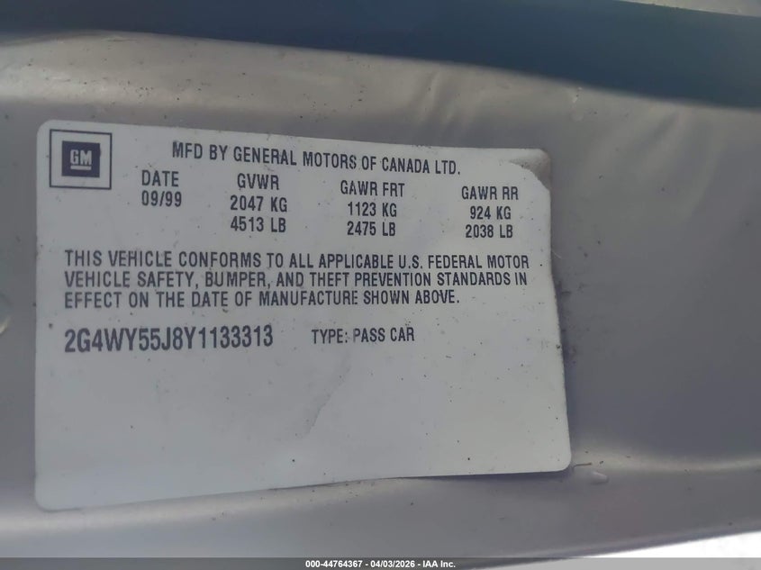 2000 Buick Century Limited VIN: 2G4WY55J8Y1133313 Lot: 44764367