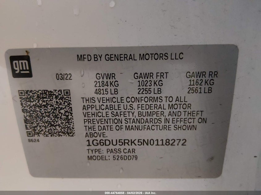 2022 Cadillac Ct5 Sport VIN: 1G6DU5RK5N0118272 Lot: 44764858