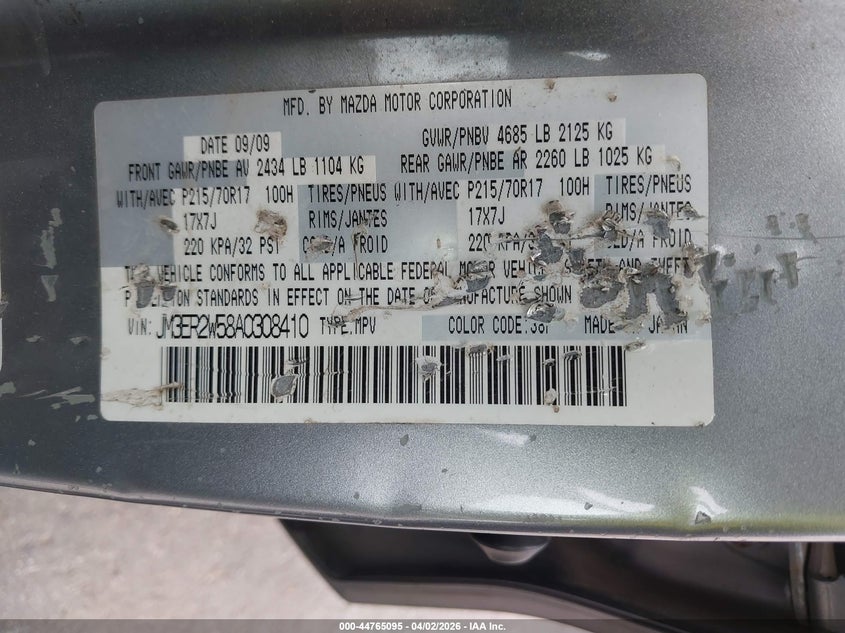 2010 Mazda Cx-7 I Sport VIN: JM3ER2W58A0308410 Lot: 44765095