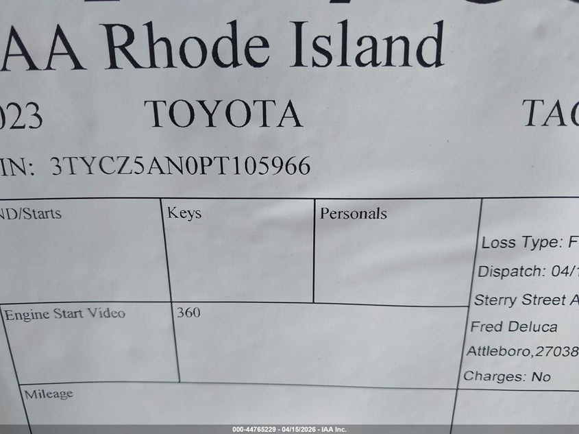 2023 Toyota Tacoma Sr5 V6 VIN: 3TYCZ5AN0PT105966 Lot: 44765229