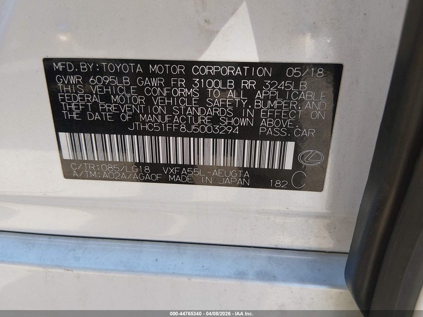 2018 Lexus Ls 500 VIN: JTHC51FF8J5003294 Lot: 44765340