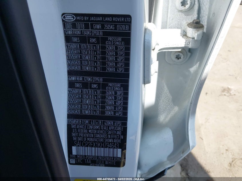 2019 Land Rover Discovery Sport Se VIN: SALCP2FX1KH794643 Lot: 44765473