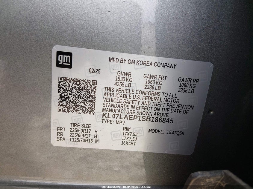 2025 Buick Envista Preferred Fwd VIN: KL47LAEP1SB186845 Lot: 44765720