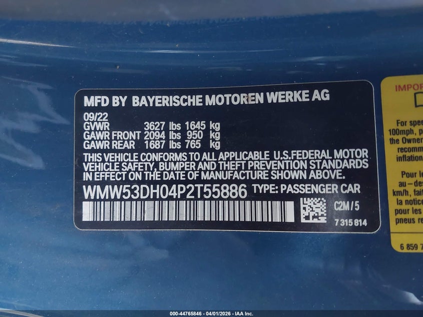 2023 Mini Hardtop Cooper S VIN: WMW53DH04P2T55886 Lot: 44765846