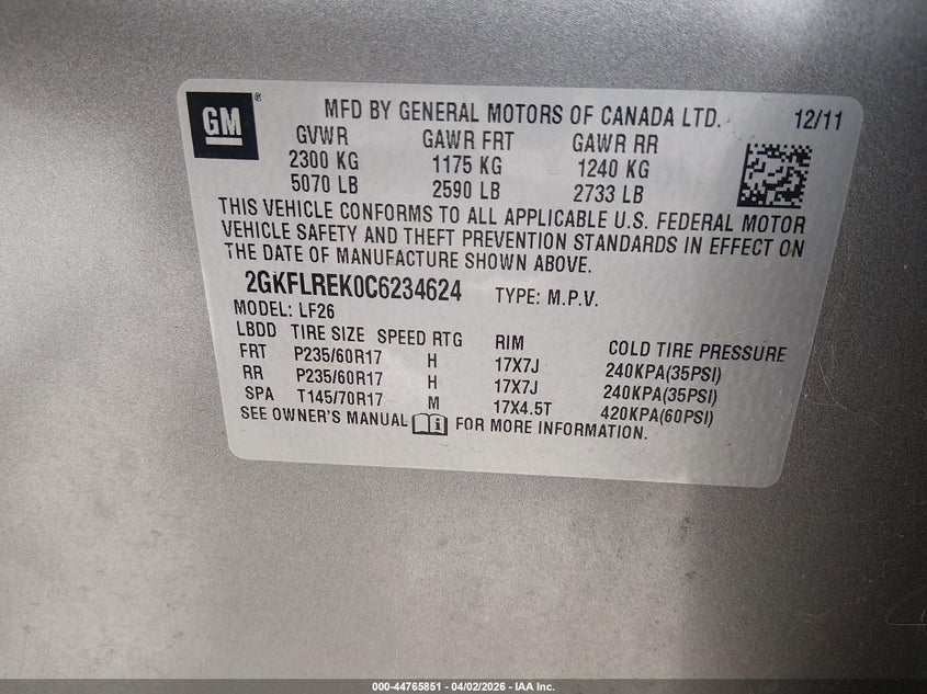 2GKFLREK0C6234624 2012 Gmc Terrain 2.4 Sle-1 grey