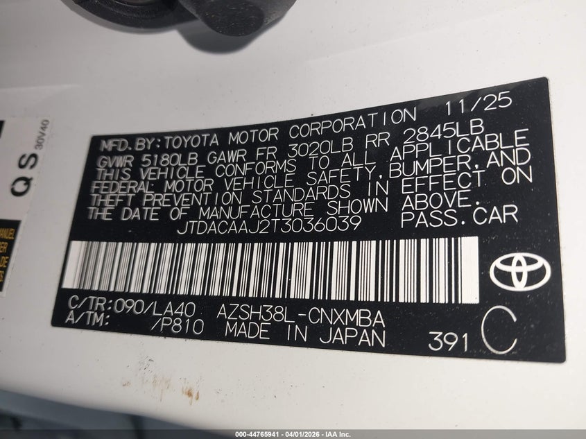 2026 Toyota Crown Signia Xle VIN: JTDACAAJ2T3036039 Lot: 44765941