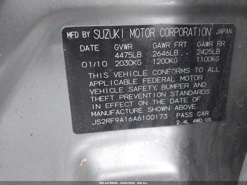2010 Suzuki Kizashi S VIN: JS2RF9A16A6100173 Lot: 44766090