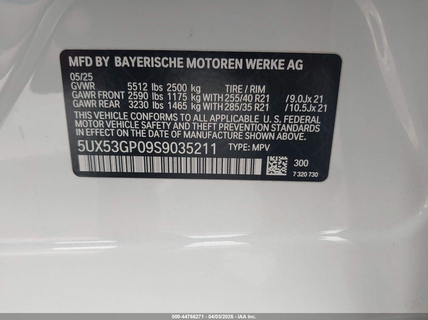 2025 BMW X3 SPORT UTILITY VEHICLE 2.0L I-4 DI, DOHC, VVT, TURBO, 255HP